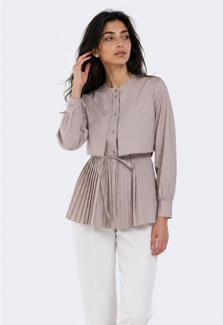 Solid Pleated Hem Shirt