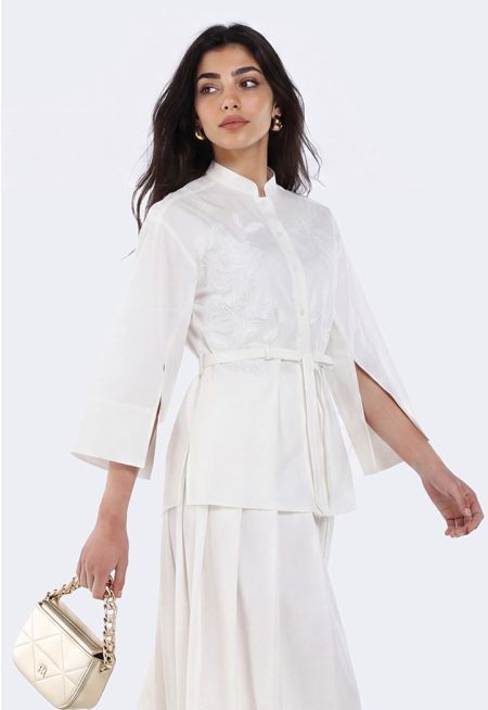 Bead-Embellished Embroidered Shirt