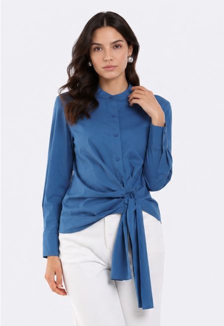 Tie-Front Gathered Shirt