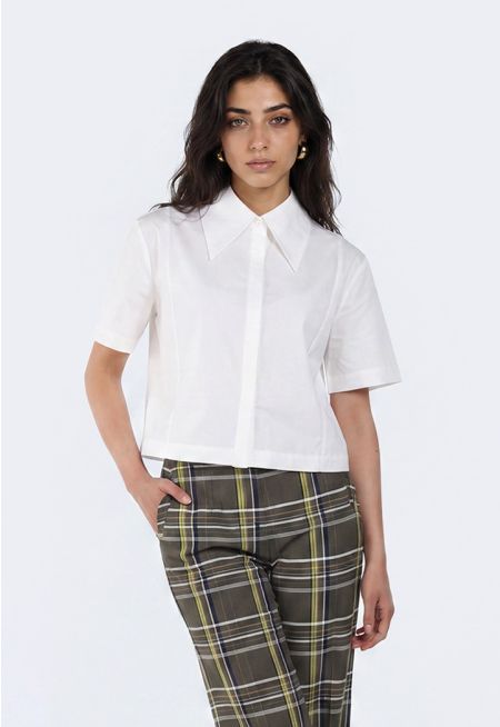 Tie-Detail Cropped Shirt
