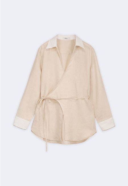 Contrast Wrap Linen Shirt