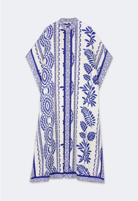 Printed Side Slit Shirt Dress
