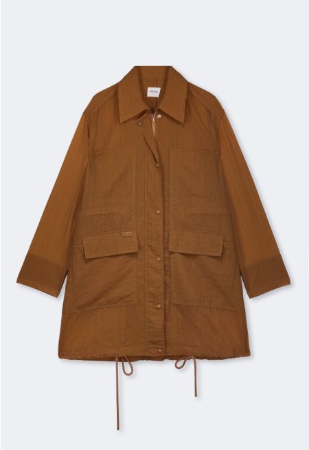 Checked Drawstring Sheer Jacket