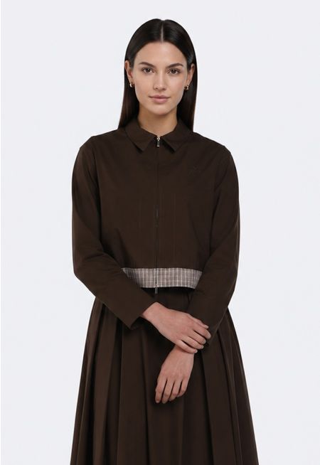 Checkered-Hem Cropped Jacket