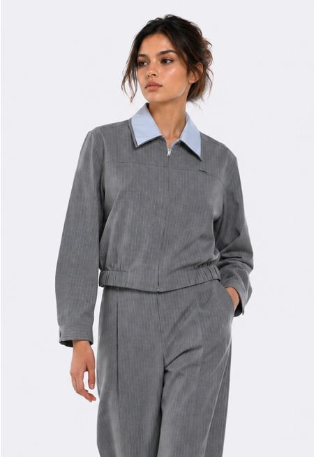 Double-Collar Striped Jacket