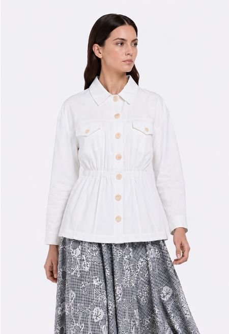 Solid Elastic Waist Jacket