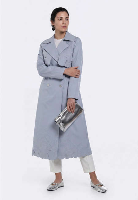 Floral Embroidered Trench Coat