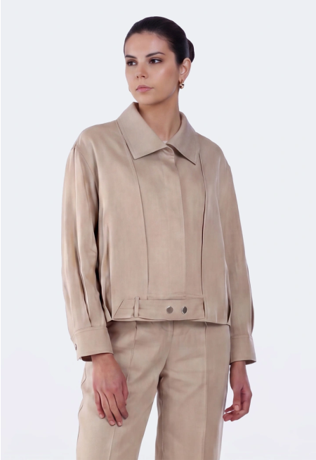 Belted-Hem Linen Jacket