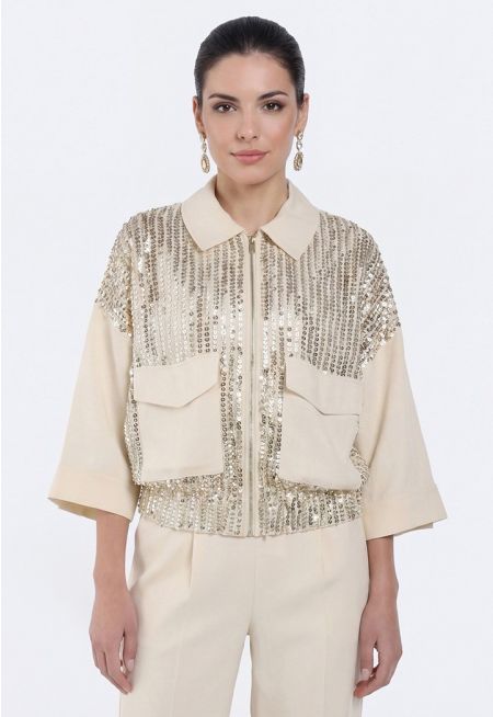 Sequined Lace Cut-Out Jacket