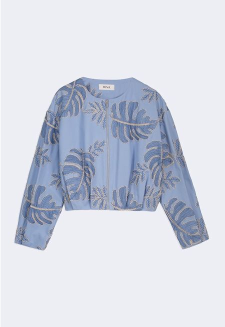 Leaf-Embroidered Cropped Jacket