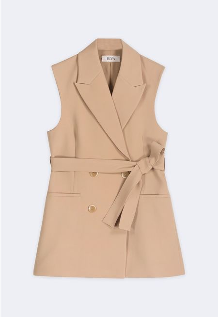 Notched Collar Belted Gilet