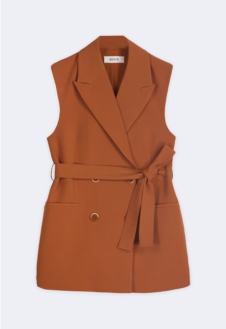 Notched Collar Belted Gilet