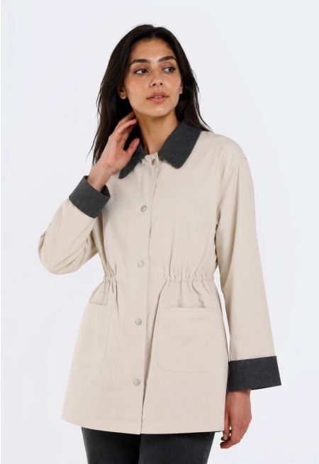 Contrast-Detail Drawstring Jacket