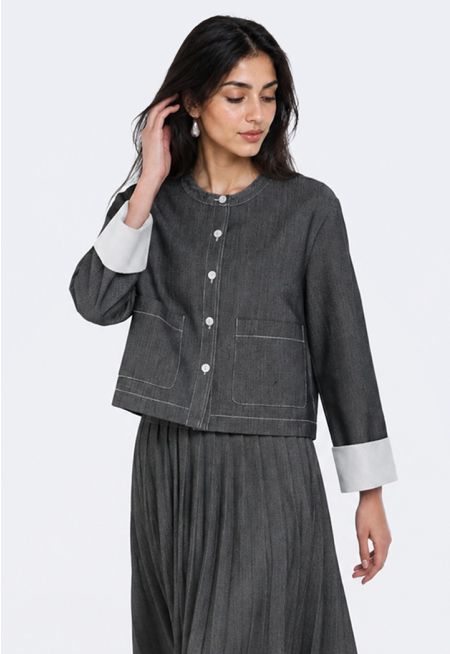 Jacket with Striped Folded Cuffs