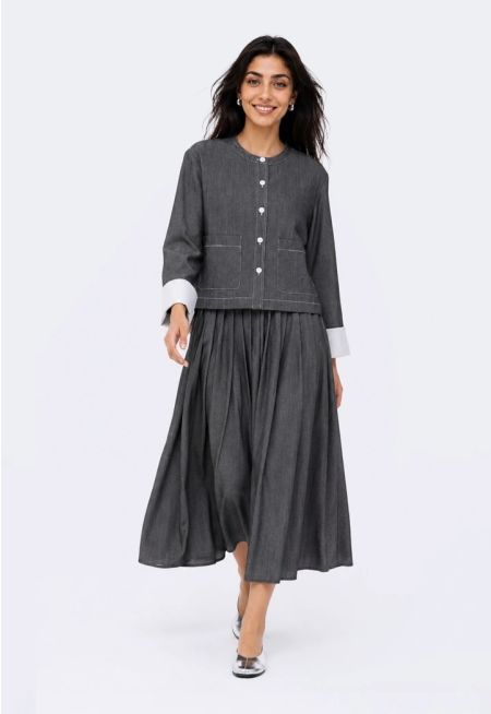 Elasticated Waist Pleated Skirt