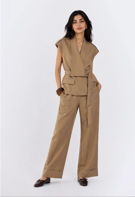 Wide Leg Cuffed Hem Trousers