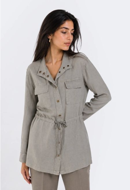 Drawstring Waist Linen Jacket