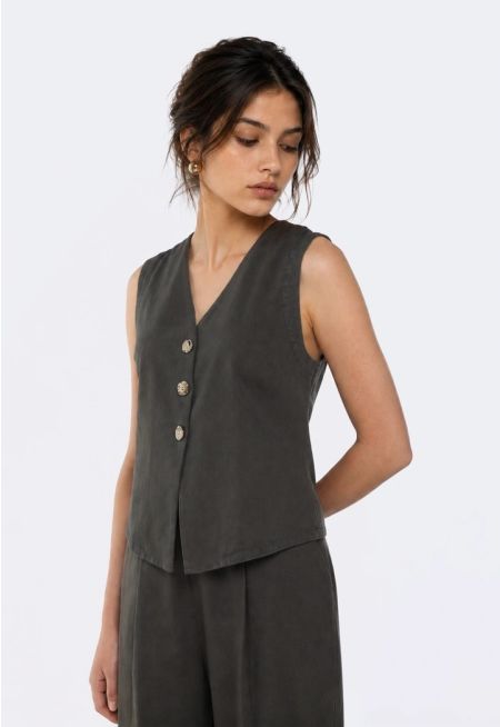 Tencel Denim V-Neck Vest