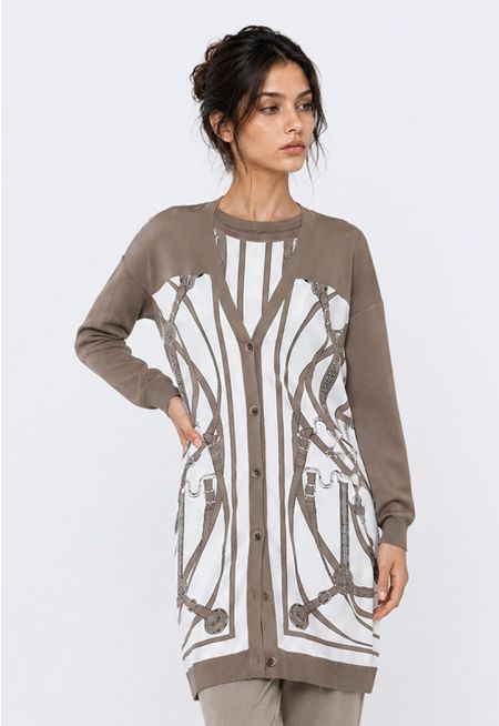 Printed Knitted Midi Cardigan