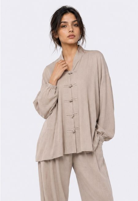 High-Low Balloon Linen Jacket
