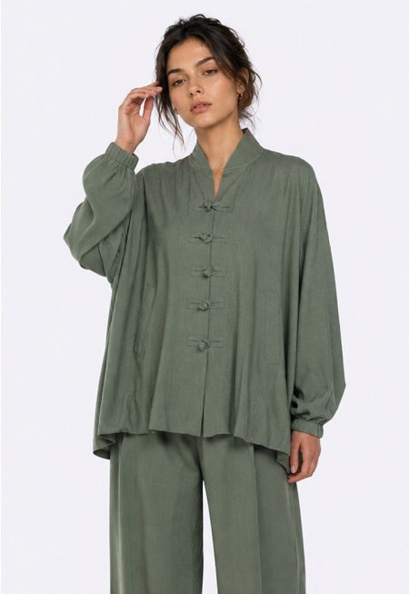 High-Low Balloon Linen Jacket
