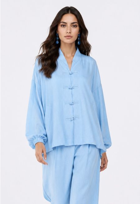 High-Low Balloon Linen Jacket