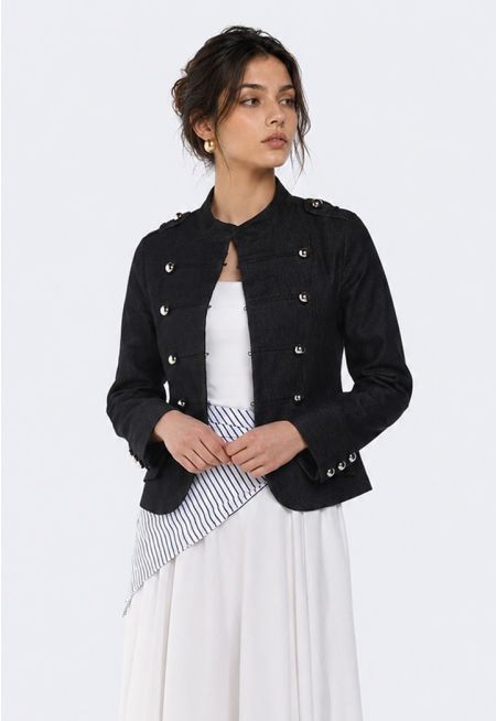 Button-Embellished Denim Jacket
