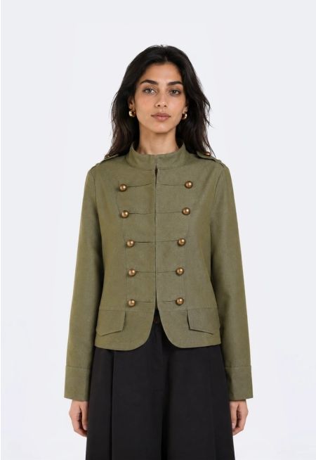Button-Embellished Denim Jacket