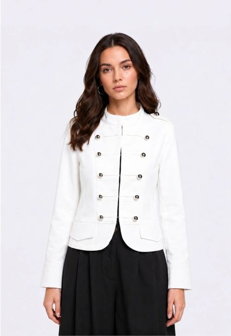 Button-Embellished Denim Jacket