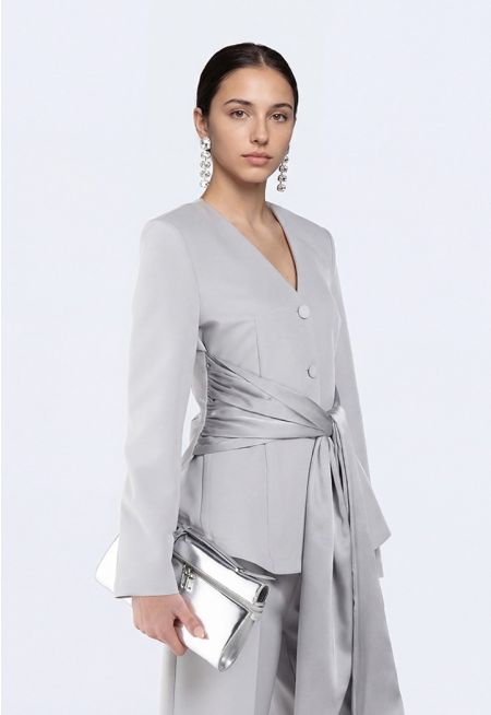 Blazer with Satin Tie Belt