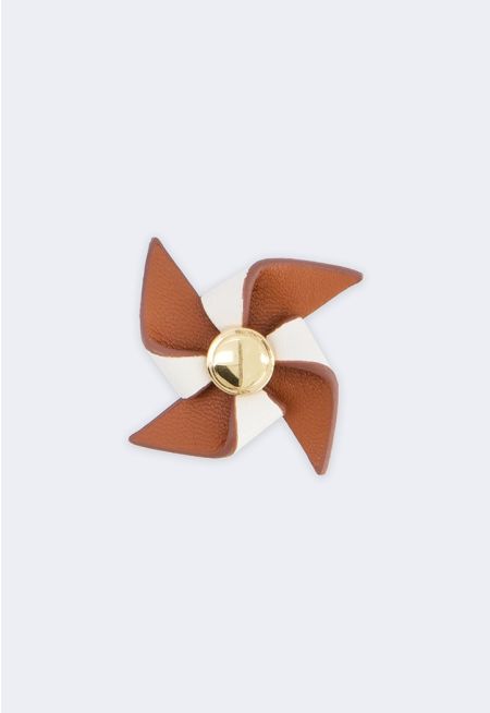 PU Leather Pinwheel Brooch