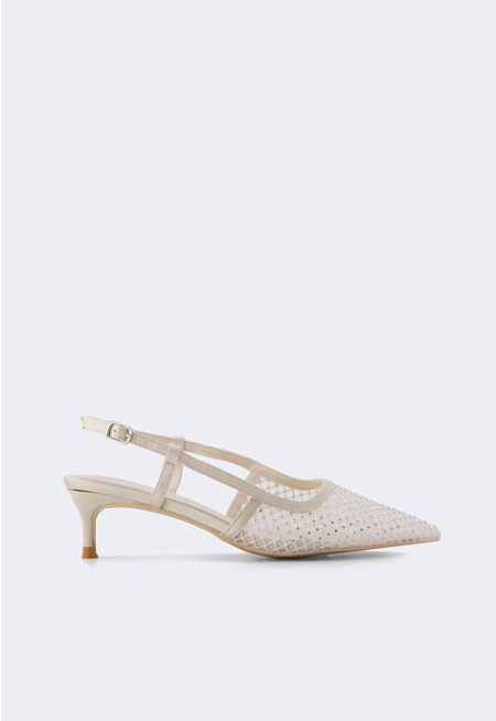 Crystal Strass Embellished Mesh Heels