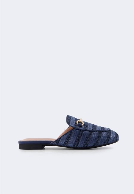 Faux Straw Flat Mules