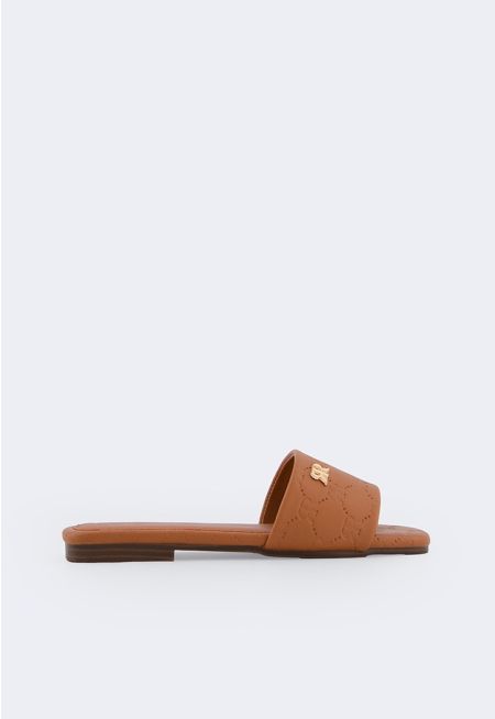 Solid PU Leather Monogram Flats