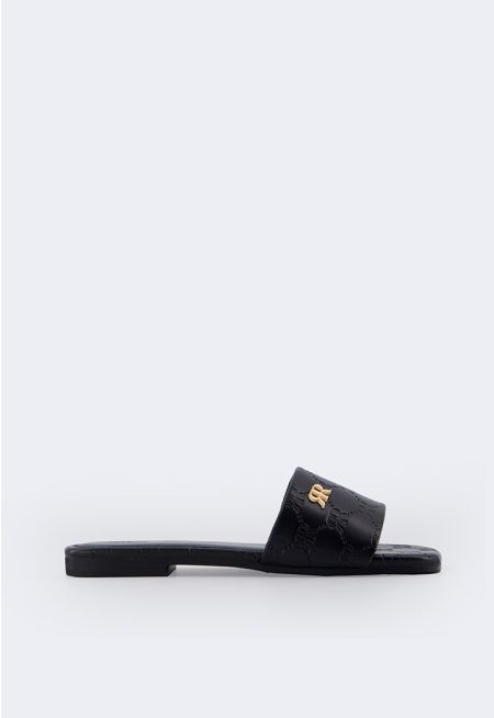 Solid PU Leather Monogram Flats