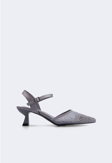 Strass Embellished Mesh Heels
