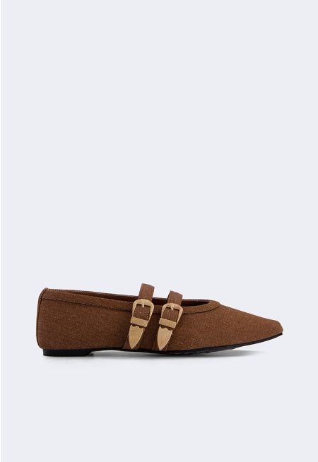 Double Strap Denim Flats