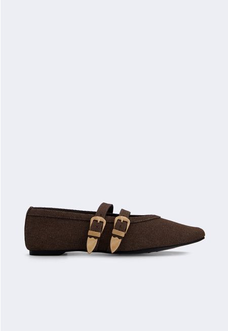 Double Strap Denim Flats