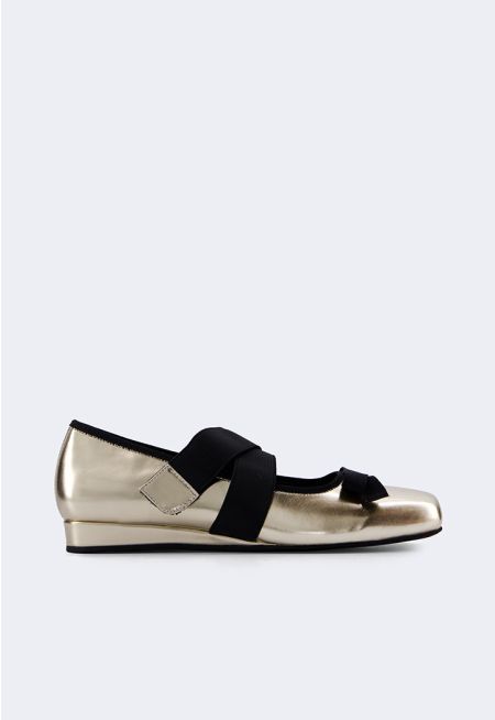 Contrast Elastic Strap Flat Ballerina
