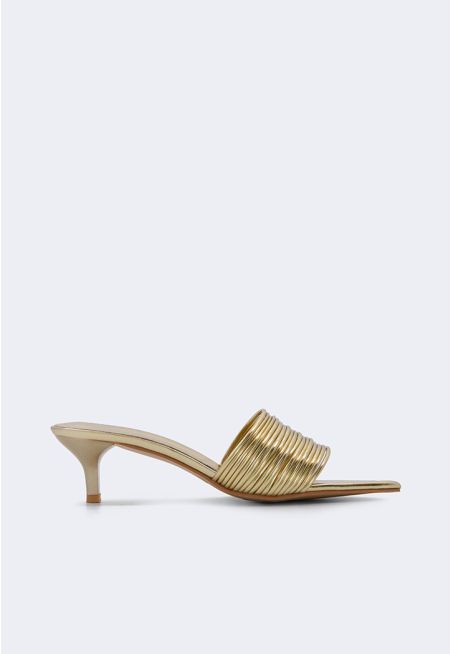 Metallic Pointed Toe Strap Heels