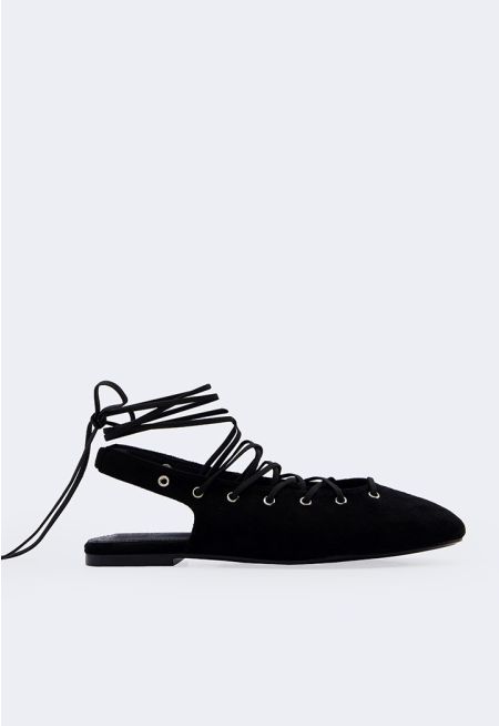 Solid lace Up Flat Mules