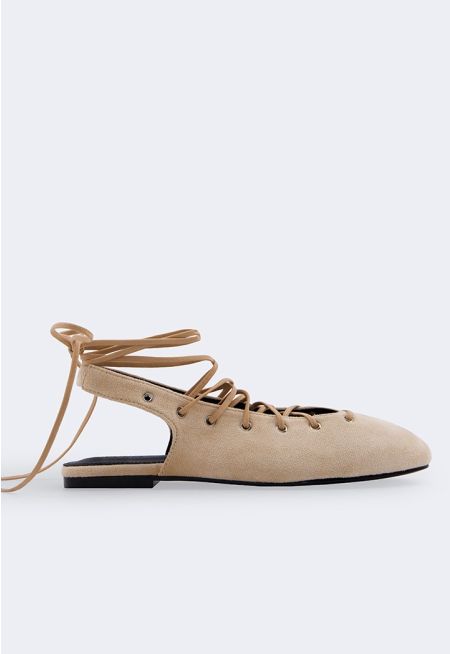 Solid lace Up Flat Mules