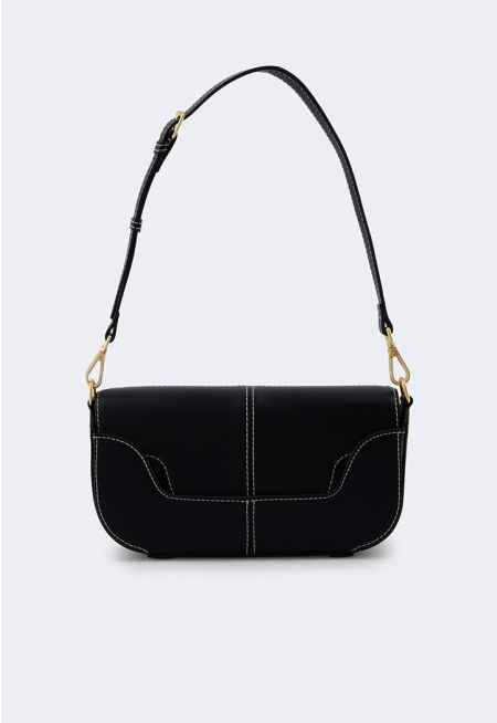 Solid Stitched Details Shoulder Bag