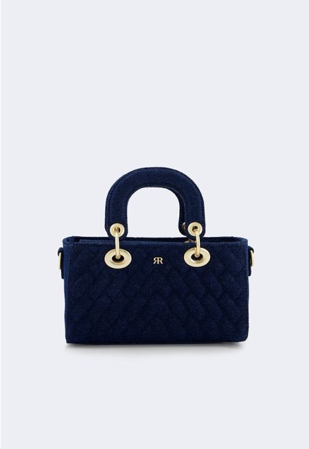 Solid Denim Quilted Handbag