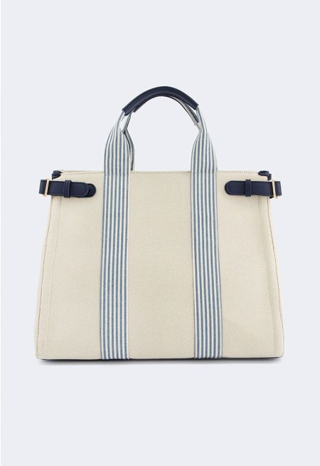 Canvas Tote Bag With Striped Details