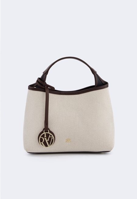 Canvas Handbag with Leather Trim