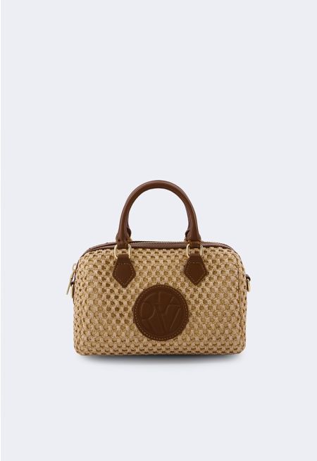 Small Faux Straw Monogram Handbag