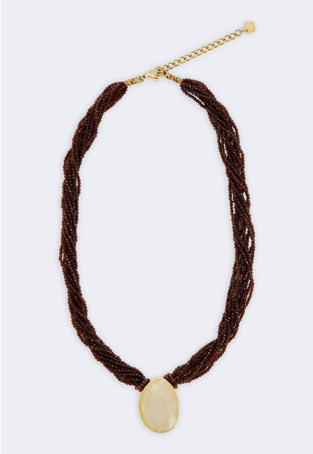 Beaded Necklace with Stone Pendant
