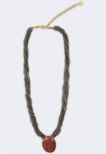 Beaded Necklace with Stone Pendant