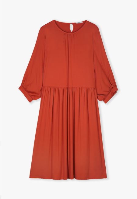 Two Tiered Solid Soft Hem Pleated Dress